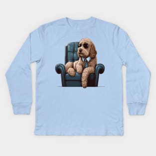 Cool Golden Doodle Stock Trader Sitting on a Lounge Chair Kids Long Sleeve T-Shirt